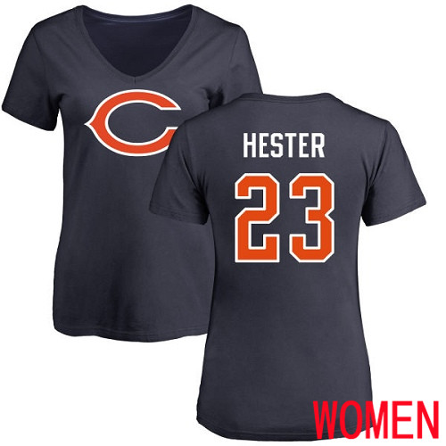 Chicago Bears Navy Blue Women Devin Hester Name and Number Logo NFL Football #23 T Shirt